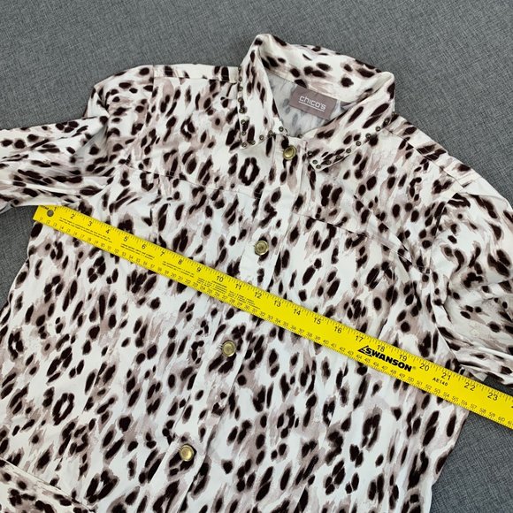 Chico's Long Sleeve Leopard Button Down Jacket Size 3 = XL Animal Print Top - Picture 11 of 14